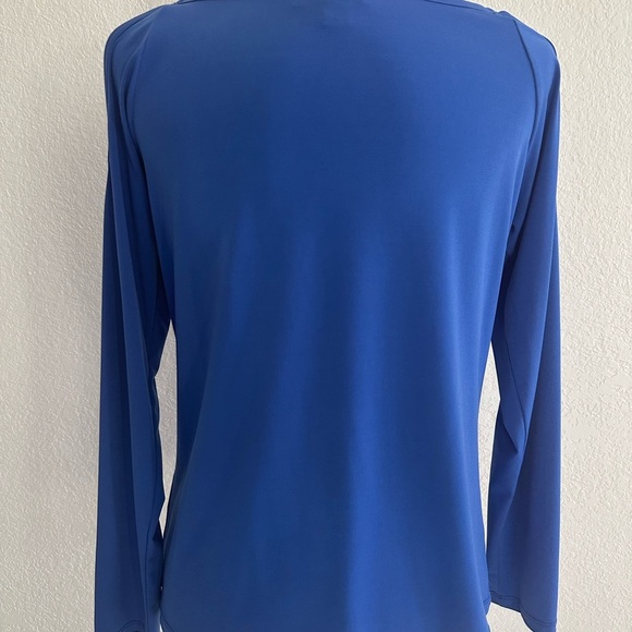 Michael Kors Royal Blue Cold Shoulder Blouse with Gold Shoulder Chain Accents - Picture 5 of 6